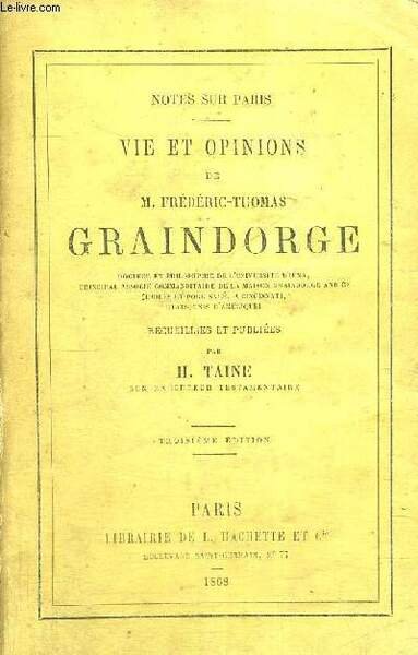 VIES ET OPINIONS DE M.FREDERIC-THOMAS GRAINDORGE - docteur en philosophie … | Immagine principale