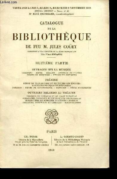 CATALOGUE DE LA BIBLIOTHEQUE DE FEU DE M. JULES COÜET …