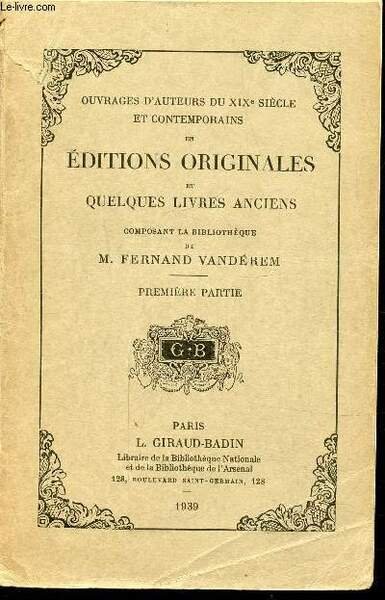 CALAOGUE OUVRAGES D'AUTEURS DU XIXe SIECLE ET CONTEMPORAINS EN EDITIONS …