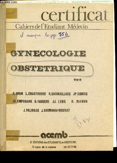 CAHIERS DE L'ETUDIANT MEDECIN - GYNECOLOGIE - OBSTETRIQUE - TOMES …