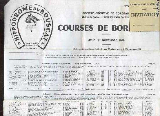 HIPPODROME DU BOUSCAT - COURSES DE BORDEAUX - JEUDI 1ER …