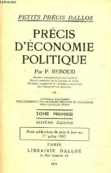 Précis d'économie politique, Tome I, sixième édition