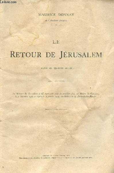 Le retour de Jérusalem, pièce en quatre actes | Immagine principale