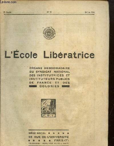 L'école libératrice n°39, 7ème année-20 juin 1936- Des plaes pour …