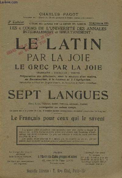Le latin par la joie. Le grec par la joie …