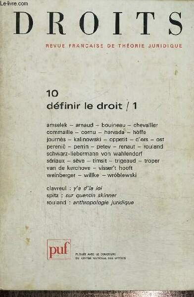 Droits, revue française de théorie juridique, n°10 - Définir le …