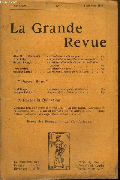 La Grande Revue, 19e année, n°7 (septembre 1915) : La …