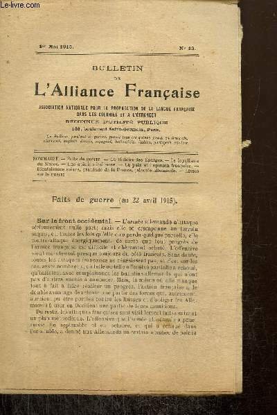 Bulletin de l'Alliance Française, n°13 (1er mai 1915) : Faits … | Immagine principale