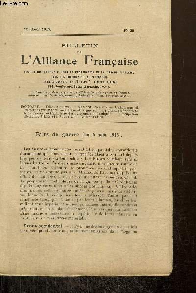 Bulletin de l'Alliance Française, n°20 (15 août 1915) : Faits …