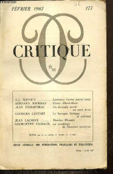 Critique, n°177 (février 1962) : Laurence Sterne parmi nous (J.-J. …