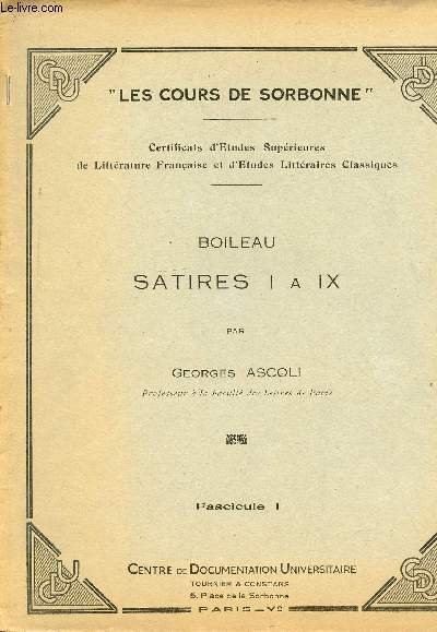 BOILEAU SATIRES I A IX EN 3 FASCICULES - "LES …