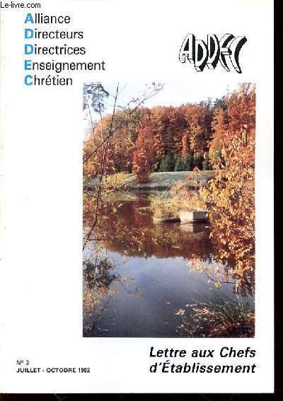 LETTRE AUX CHEFS D'ETABLISSEMENT N°3 - L'ENSEIGNEMENT CATHOLIQUE EN EUROPE … | Immagine principale