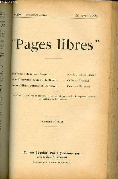 "PAGES LIBRES" N°226 / CINQUIEME ANNEE / 29 AVRIL 1905 …