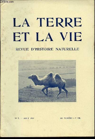 LA TERRE ET LA VIE : REVUE D'HISTOIRE NATURELLE N°7 …