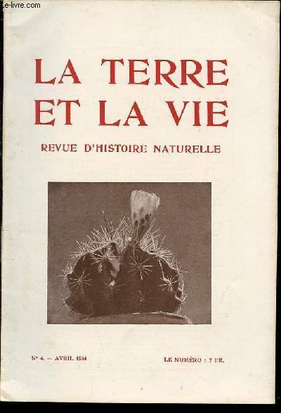 LA TERRE ET LA VIE : REVUE D'HISTOIRE NATURELLE N°4 …