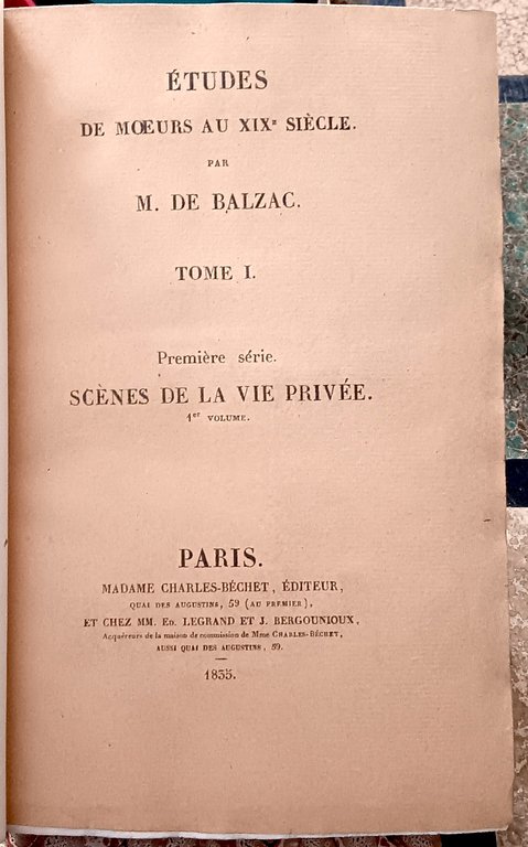 Etudes des moeurs au XIXe siècle. Par M. De Balzac.Tome …