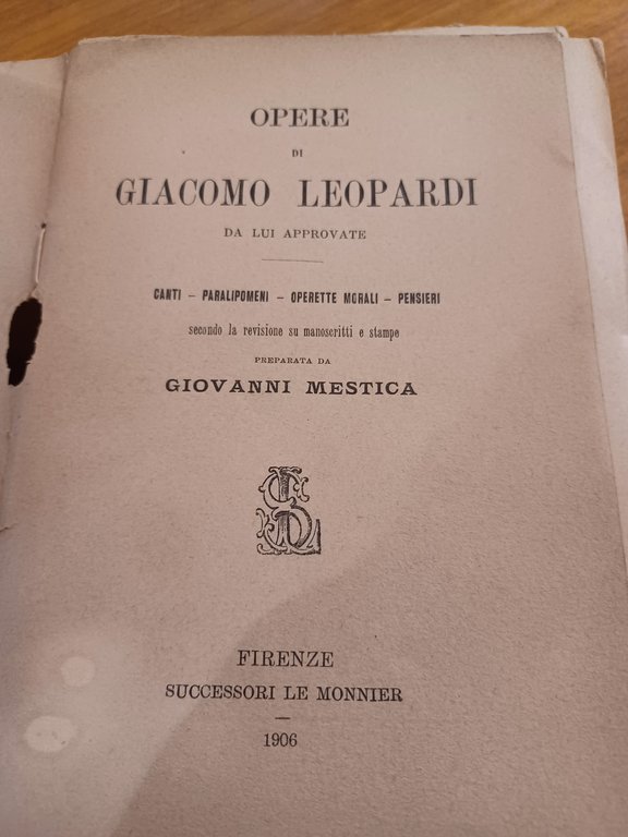 Opere di Giacomo Leopardi approvate da lui