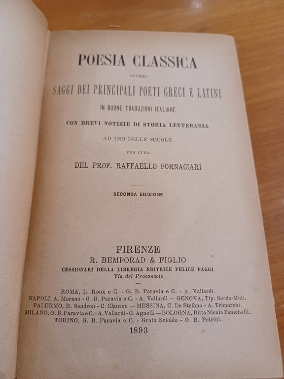 Poesia classica ovvero saggi dei principali poeti greci e latini