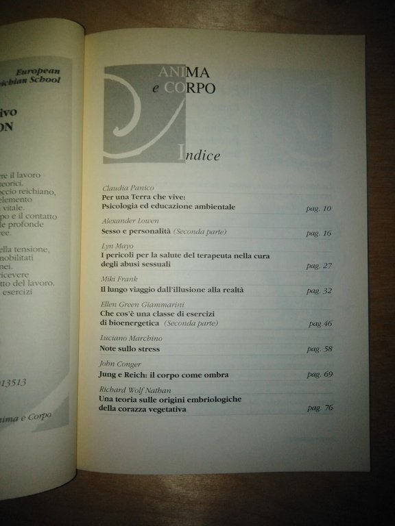 ANIMA e CORPO. rivista internazionale di psicologia somatica - 1998