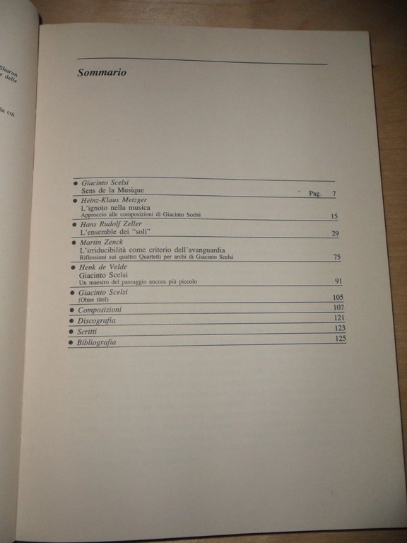 GIACINTO SCELSI, testi di Metzger, Zeller, Zenck, de Velde