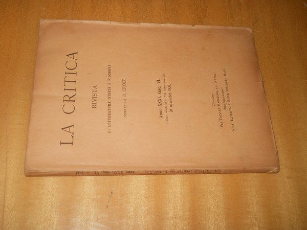 LA CRITICA. RIVISTA DI LETTERATURA, STORIA E FILOSOFIA - fascicolo …