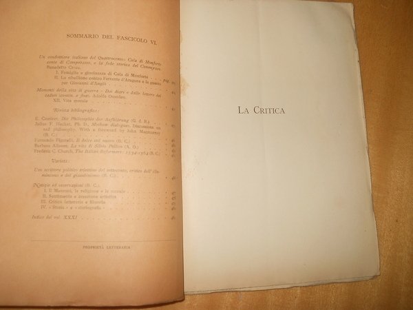 LA CRITICA. RIVISTA DI LETTERATURA, STORIA E FILOSOFIA - fascicolo …