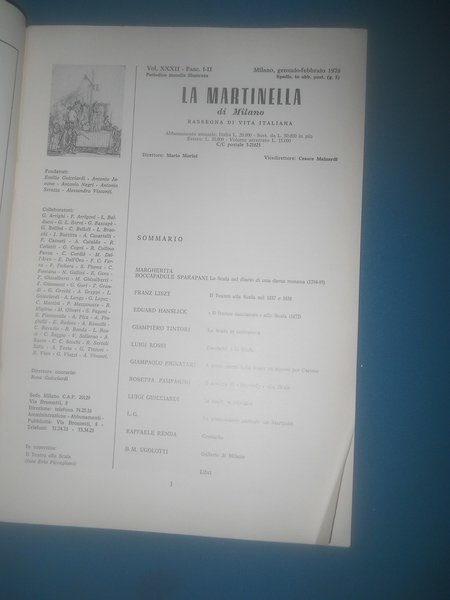 LA MARTINELLA DI MILANO FASCICOLO XXXII 1978 nel bicentenario del …