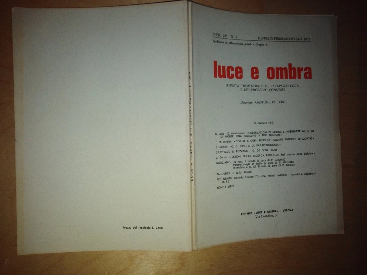 LUCE E OMBRA. trimestrale di parapsicologia e problemi connessi - … | Immagine principale