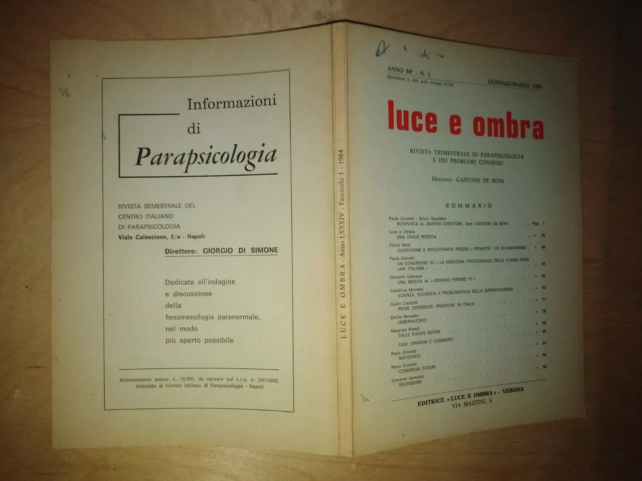 LUCE E OMBRA. trimestrale di parapsicologia e problemi connessi - …