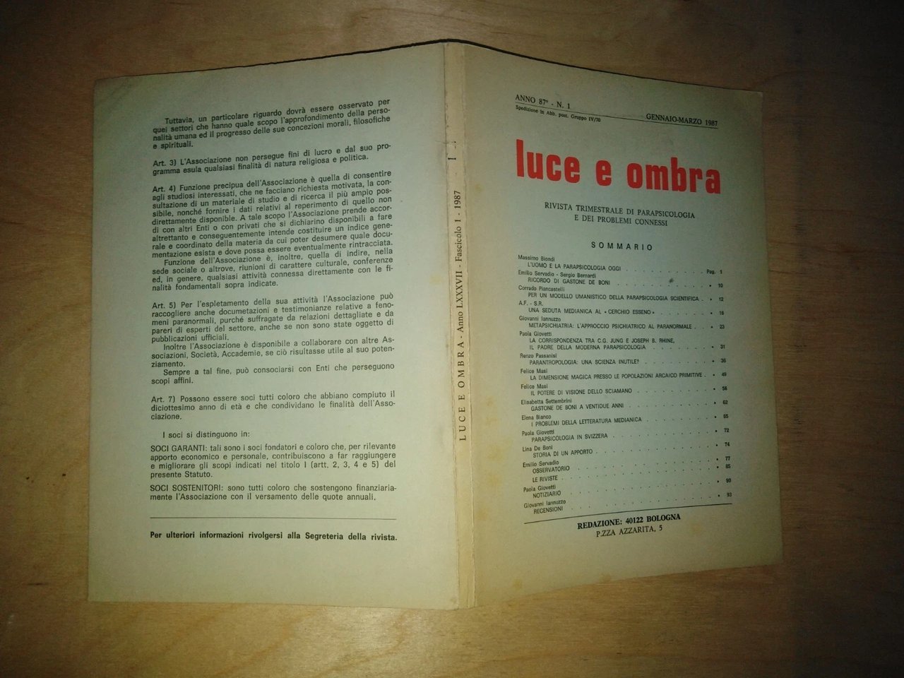 LUCE E OMBRA. trimestrale di parapsicologia e problemi connessi - …