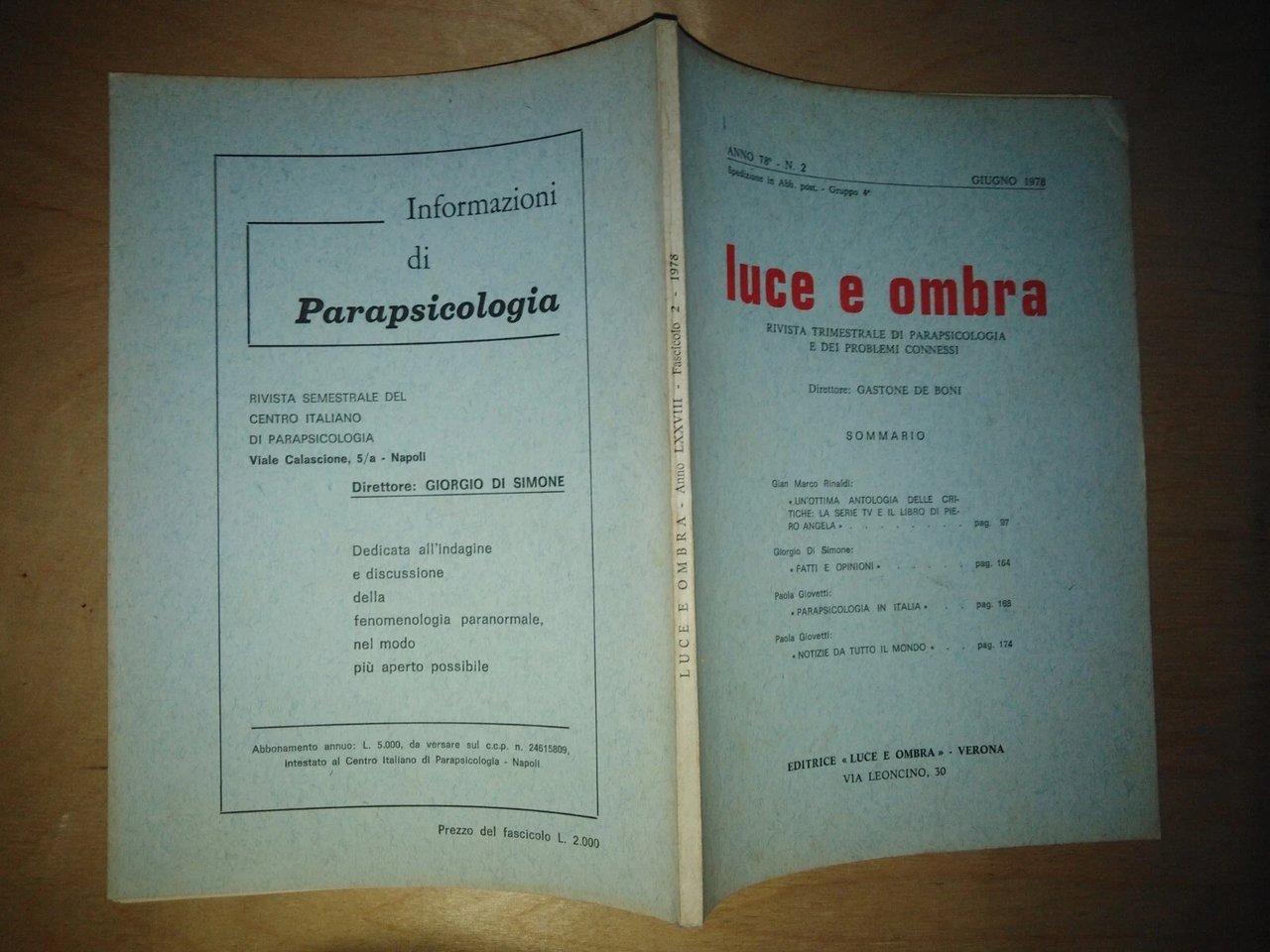 LUCE E OMBRA. trimestrale di parapsicologia e problemi connessi - …