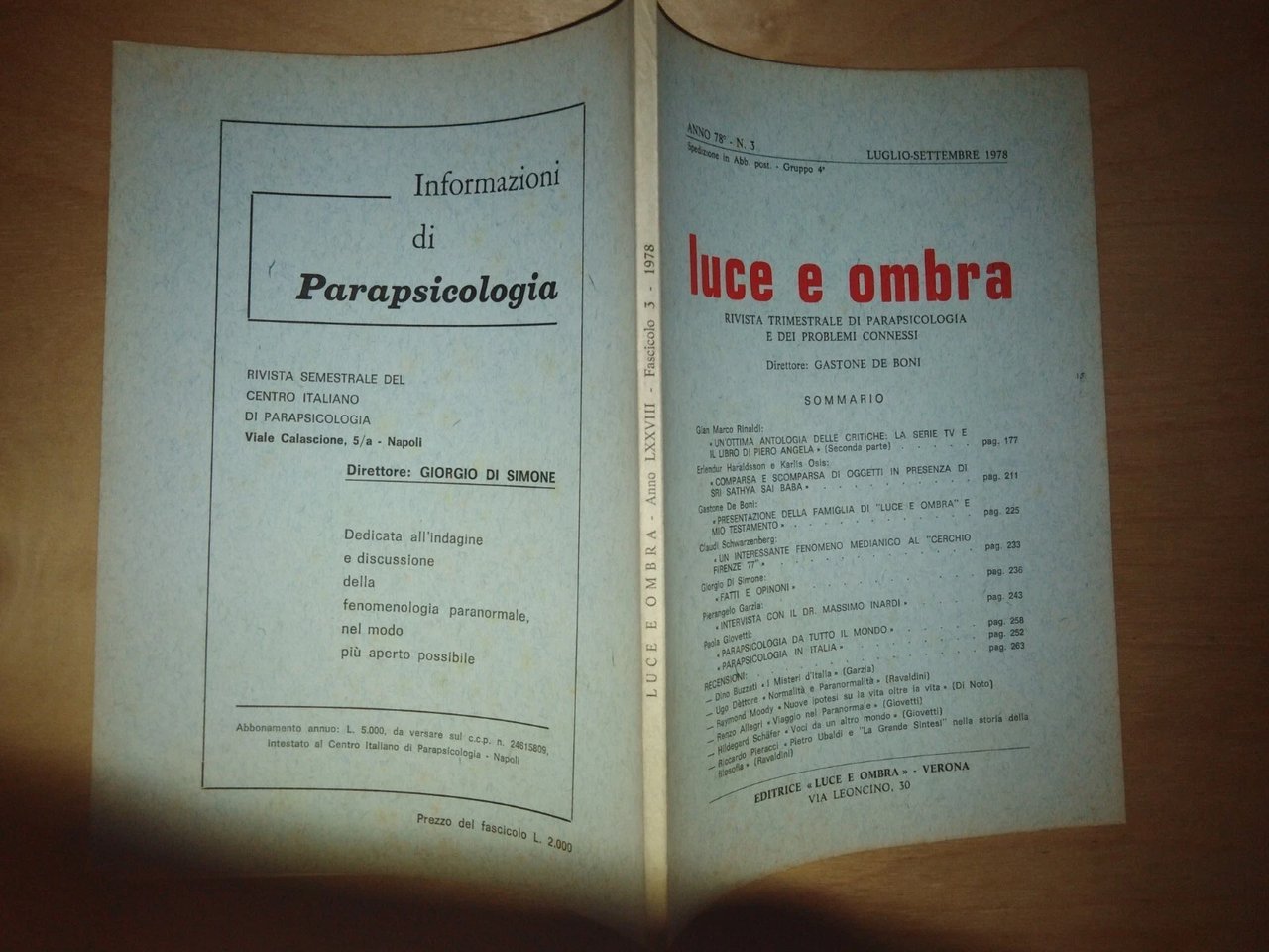 LUCE E OMBRA. trimestrale di parapsicologia e problemi connessi - …