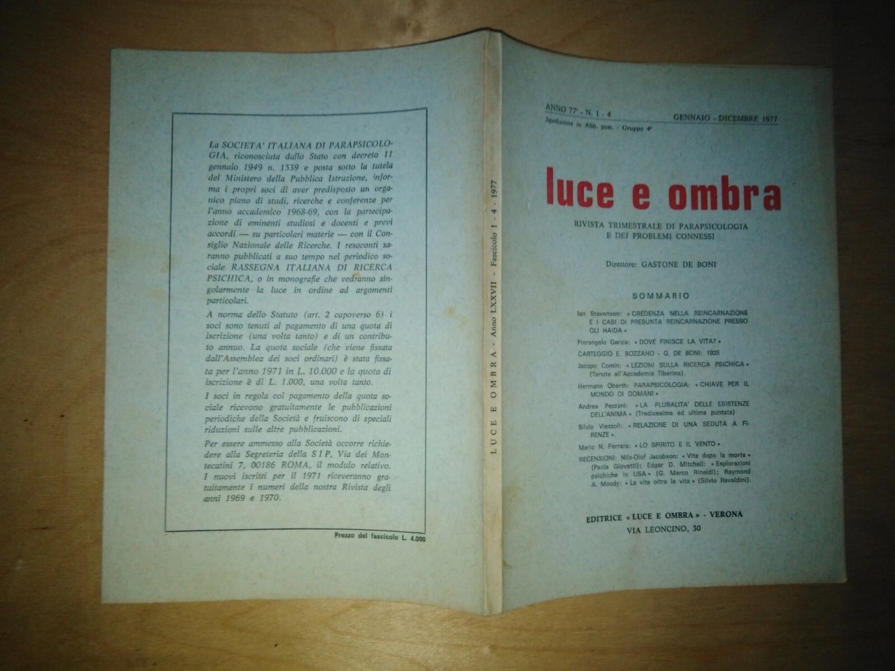 LUCE E OMBRA. trimestrale di parapsicologia e problemi connessi - … | Immagine principale