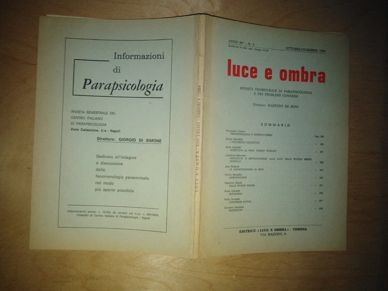 LUCE E OMBRA. trimestrale di parapsicologia e problemi connessi - …