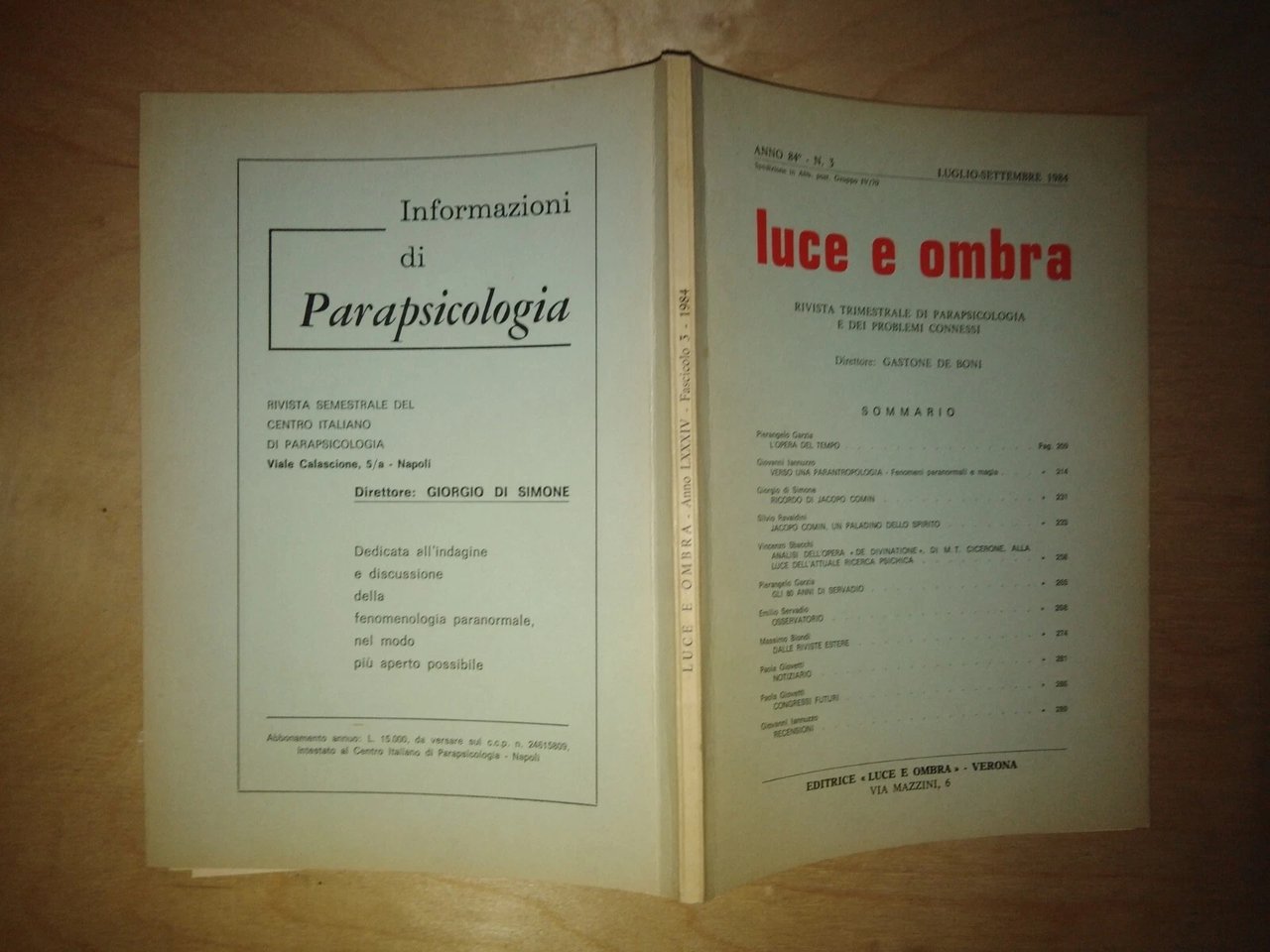 LUCE E OMBRA. trimestrale di parapsicologia e problemi connessi - …