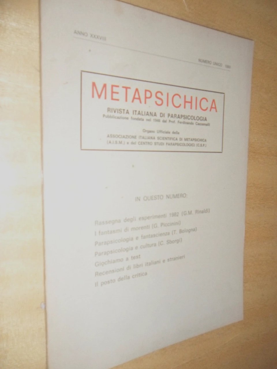METAPSICHICA. rivista italiana di parapsicologia - 1983 numero unico