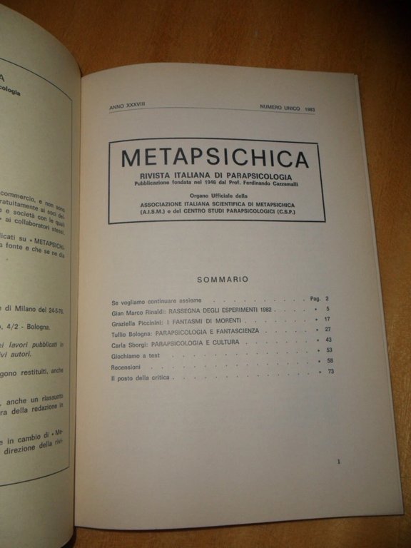 METAPSICHICA. rivista italiana di parapsicologia - 1983 numero unico