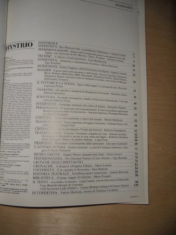 rivista HYSTRO 2/1988. trimestrale di teatro e spettacolo | Immagine Gallery 2