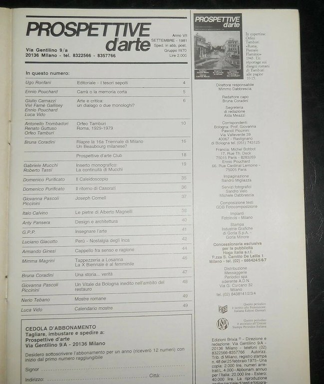 rivista PROSPETTIVE D'ARTE 48/1981 - Carrà, Calvino, Casorati, Magnelli, Perù … | Immagine Gallery 2