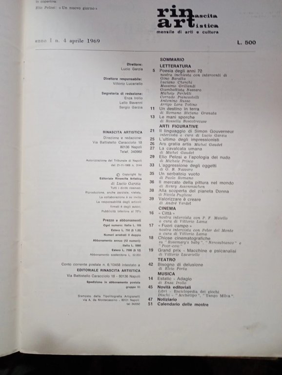 rivista RINASCITA ARTISTICA - anno I n. 4 1969