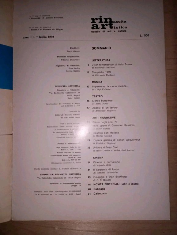 rivista RINASCITA ARTISTICA - anno I n. 7 1969