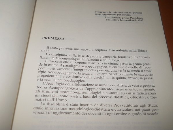 Trattato di Acuologia della Educazione. per una metafisica dell'uomo