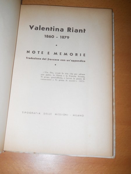 VALENTINA RIANT 1860-1879, note e memorie