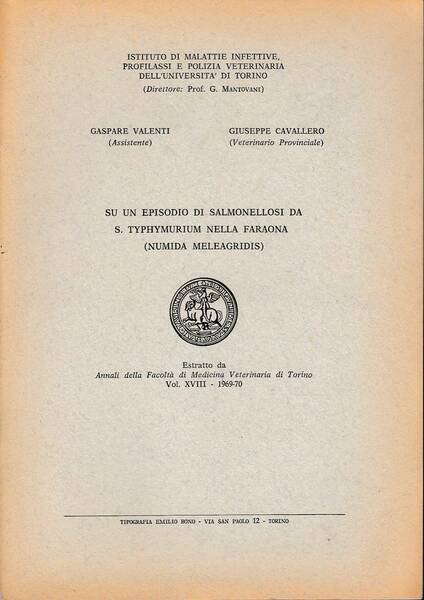 Su un episodio di Salmonellosi da S. typhymurium nella Faraona … | Immagine principale