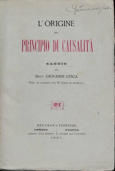 L'origine del principio di causalità. Saggio