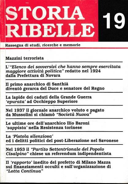 Storia ribelle 19. Rassegna di studi, ricerche e memorie | Immagine principale