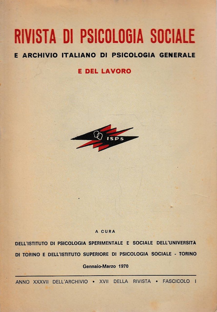 RIVISTA DI PSICOLOGIA SOCIALE E ARCHIVIO ITALIANO DI PSICOLOGIA GENERALE …