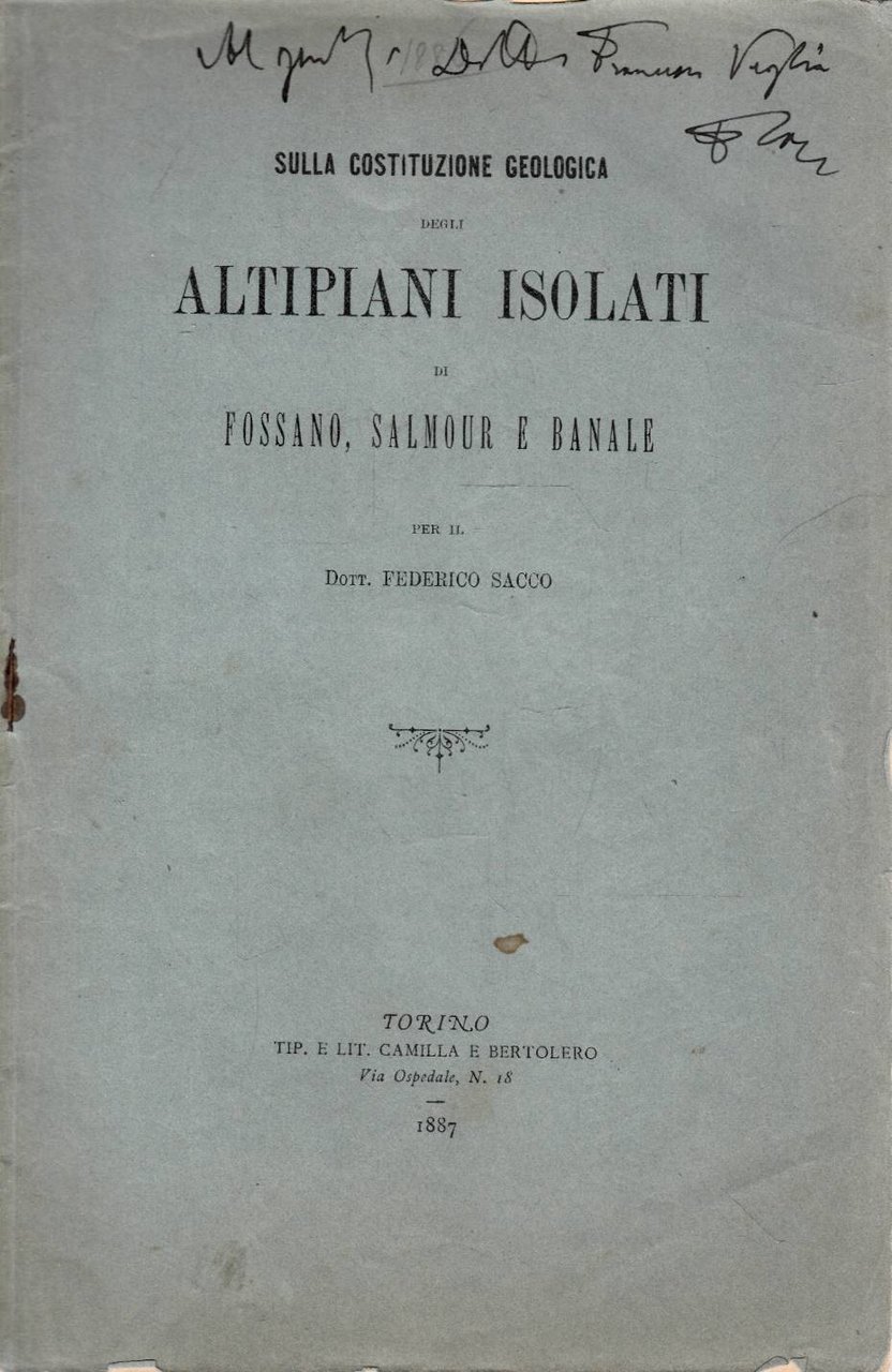 Sulla costituzione degli Altipiani isolati Fossano Salmour e Banale