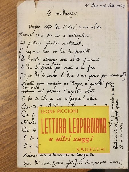 Lettura leopardiana e altri saggi.