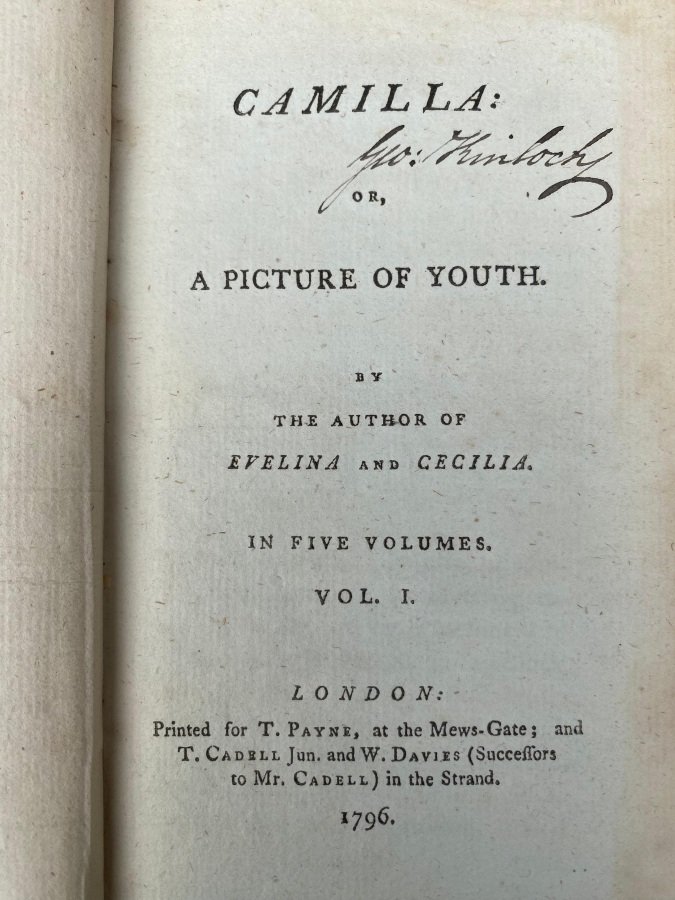 Camilla: or, a picture of youth. By the author of …